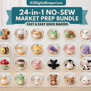 Paquete de 24 patrones de ganchillo sin costuras / Llaveros de peluche amigurumi, ideas para preparar el mercado, proyectos rápidos de ganchillo de animales, descarga en PDF para principiantes