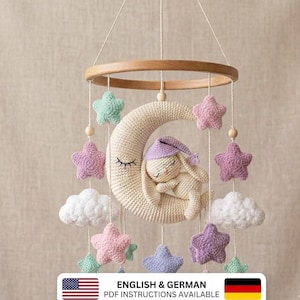 Schema per giostrina a forma di coniglietto, luna all'uncinetto Amigurumi PDF / Telaio da 25-30 cm senza cuciture