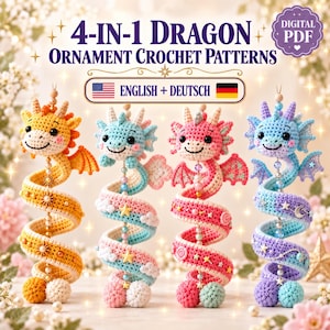 Dragon Spiral Ornament Crochet Pattern | 3D Fantasy Tree Bauble PDF | Gothic Christmas Decor | Easy Amigurumi Market Prep| Car Charm Gift