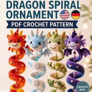 Häkelanleitung für eine Drachenspirale | 3D-Fantasy-Baumkugel (PDF) | Gotische Weihnachtsdeko | Einfache Amigurumi-Vorbereitung | Autoanhänger-Geschenk