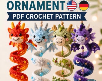 Dragon Spiral Ornament Crochet Pattern | 3D Fantasy Tree Bauble PDF | Gothic Christmas Decor | Easy Amigurumi Market Prep| Car Charm Gift