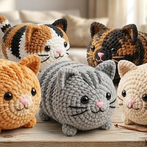 Patroon voor een broodkat, amigurumi haakwerk zonder naaien voor beginners (PDF download).