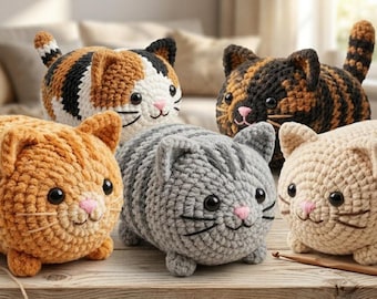 Patrón de ganchillo para gato pan sin costuras / Tutorial de amigurumi para principiantes / Preparación para el mercado de hilo grueso / Descarga instantánea en PDF
