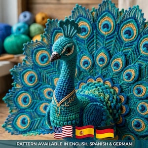 Häkelanleitung für einen majestätischen Pfau | Exotische Vogel-Amigurumi-Plüschfigur | Tropische Tierdeko zum Selbermachen | PDF-Download