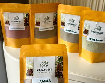 Herbal Hair Mask Kit, Amla Hibiscus Bhringraj Neem and Curry Leaf Botanical Powders