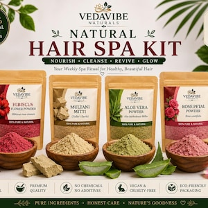 Hair Spa Kit | Hibiscus Powder, Multani Mitti, Aloe Vera & Rose Petal Powder | Natural Face AND Hair Care Combo | Ayurvedic Beauty Kit