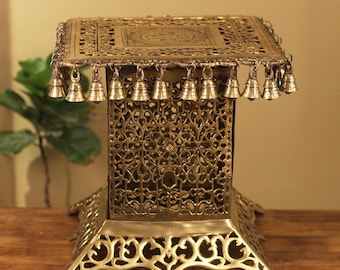 Cottagearts india solid brass chowki table with bells 15.5in
