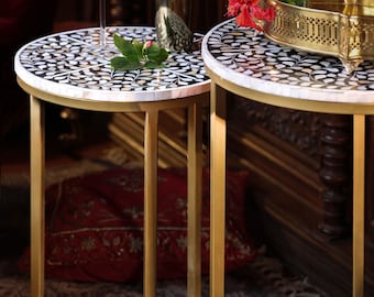 Jabrix cleo handcrafted inlay nesting table set 2 piece