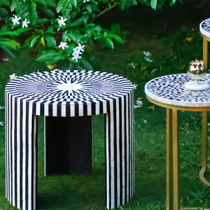Jabrix waterfall handmade inlay side table round accent piece
