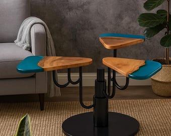Wewood tri-wing swivel side table red oak epoxy resin