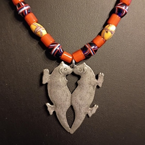 Lead Free Pewter Kissing Otters Pendant accompanied with Early 18th century style Trade Beads