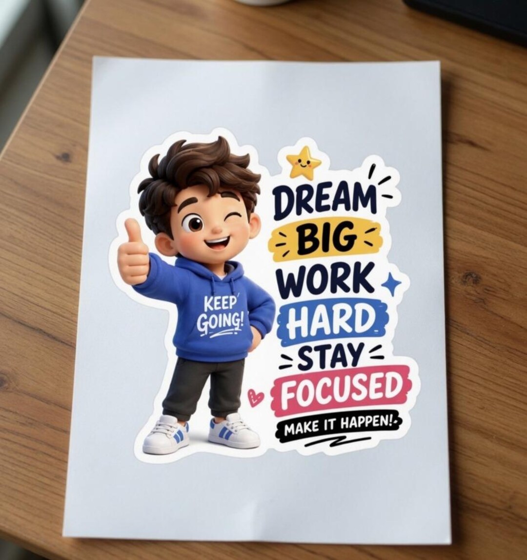 Focused Sticker Motivational Cartoon Boy Sticker PNG | Dream Big Work Hard Stay Focused ...