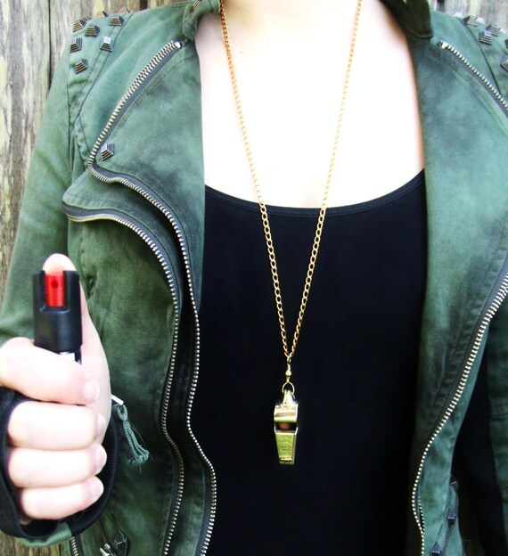 Items similar to Solid Brass Security Whistle Necklace Womens Children Self Defense Signal