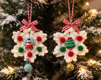 Enfeite de Natal tricotado, boneco de neve ou decoração para pendurar na árvore de Natal, presente aconchegante para as festas.