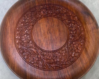 Vintage handgesneden houten decoratief bord – 25 cm / rustieke boho-muurdecoratie