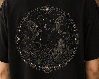 Camiseta de fantasía con diseño de dragón celestial, camiseta extragrande para amantes del romanticismo.