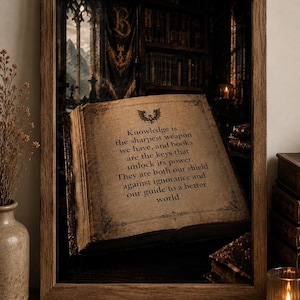 Fourth Wing Quote Poster, Inspirational Book Art with Knowledge is The Sharpest Weapon