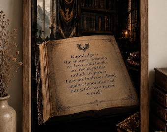 Póster con cita de Fourth Wing, arte inspirador de libros con el tema "El conocimiento es el arma más afilada".