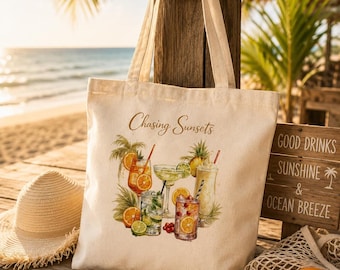 Bolso de tela de algodón con diseño de cóctel frutal, ecológico y ligero.
