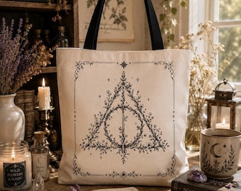 Bolso tote con diseño floral de las Reliquias de la Muerte, 100% poliéster.