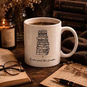 Mok met design voor boekenliefhebbers, keramische koffiemok van 325 ml voor lezers.