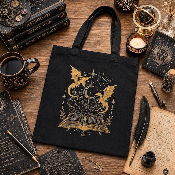 Dragon Tote Bag, 100% Cotton With Long Handles And 10-Liter Capacity