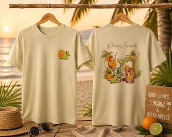 Camiseta unisex con diseño de cóctel frutal, disponible en mezcla de algodón reciclado.