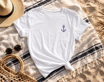 Camiseta de playa y vela, camiseta unisex sostenible, cuello redondo, hecha de material reciclado.