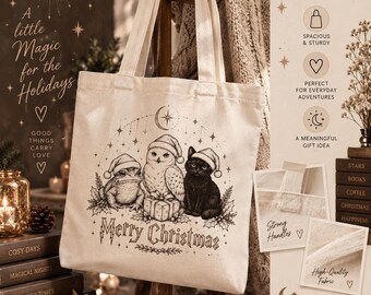 Christmas Tote Bag, 100% Cotton Reader with Festive Bookish Design