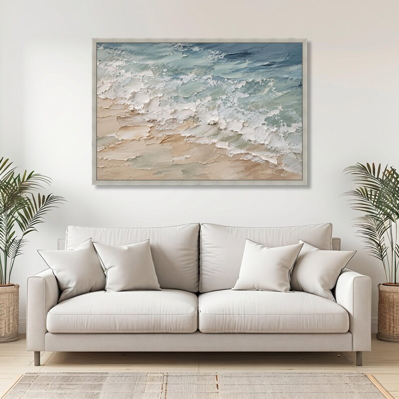 Textured Ocean Waves Canvas, Impasto Seascape Wall Art, Coastal Beach Painting, Abstract Marine Artwork, Home Decor Canvas image 7