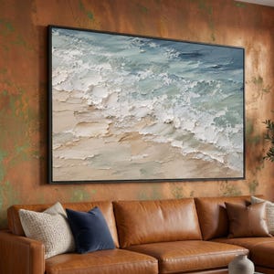 Textured Ocean Waves Canvas, Impasto Seascape Wall Art, Coastal Beach Painting, Abstract Marine Artwork, Home Decor Canvas image 4