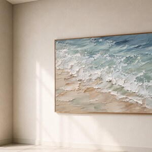 Textured Ocean Waves Canvas, Impasto Seascape Wall Art, Coastal Beach Painting, Abstract Marine Artwork, Home Decor Canvas image 6