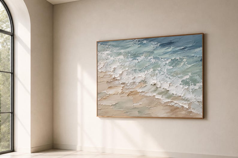 Textured Ocean Waves Canvas, Impasto Seascape Wall Art, Coastal Beach Painting, Abstract Marine Artwork, Home Decor Canvas image 6