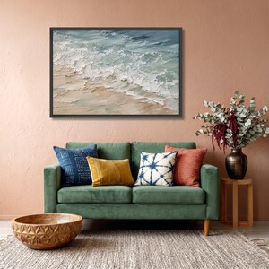 Textured Ocean Waves Canvas, Impasto Seascape Wall Art, Coastal Beach Painting, Abstract Marine Artwork, Home Decor Canvas image 3