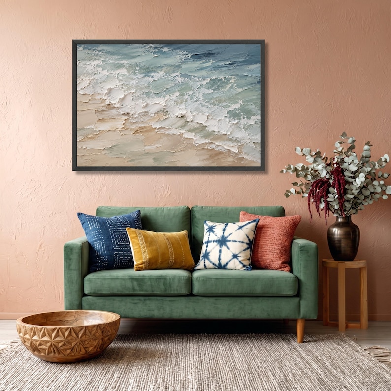 Textured Ocean Waves Canvas, Impasto Seascape Wall Art, Coastal Beach Painting, Abstract Marine Artwork, Home Decor Canvas image 3