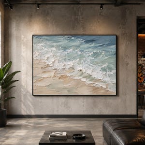 Textured Ocean Waves Canvas, Impasto Seascape Wall Art, Coastal Beach Painting, Abstract Marine Artwork, Home Decor Canvas image 8