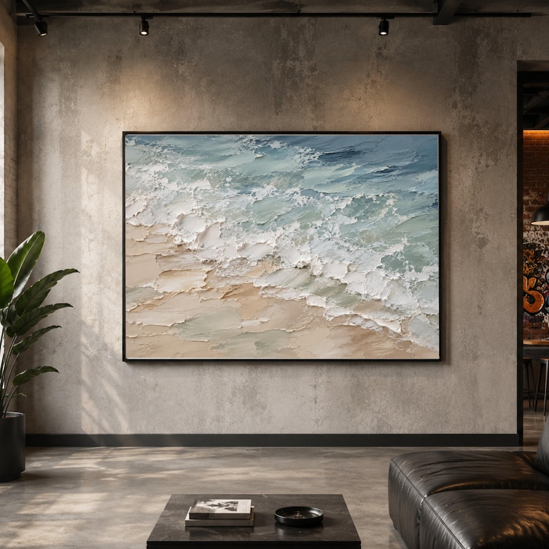 Textured Ocean Waves Canvas, Impasto Seascape Wall Art, Coastal Beach Painting, Abstract Marine Artwork, Home Decor Canvas image 8