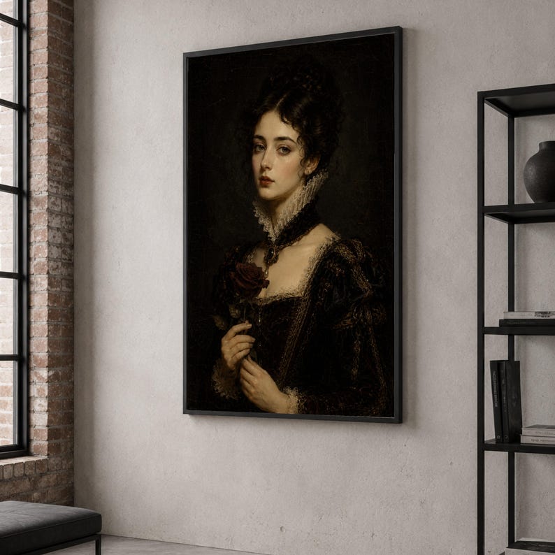 Elegant Victorian Lady Portrait Canvas, Romantic Rose Wall Art, Vintage ...