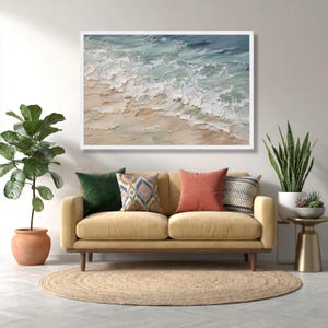 Textured Ocean Waves Canvas, Impasto Seascape Wall Art, Coastal Beach Painting, Abstract Marine Artwork, Home Decor Canvas image 5