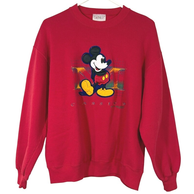 90s Mickey Mouse Sweatshirt Large Red Disney Relaxed Classic Retro USA Vintage image 1