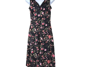 90s Floral Babydoll Dress Women XS Black Fairy Whimsigoth Handkerchief Vintage