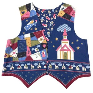 VTG Patchwork Angel Vest 90s Folk Art Church Scripture Cottage Grandma Teacher