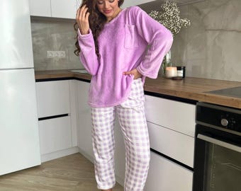Women Terry Pajama Set - Warm Cozy Lounge Set - Pinterest Style Homewear