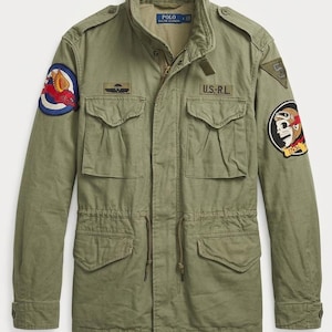 Kurtka polowa Polo Ralph Lauren M-65: Vintage Military Army Combat Jacket z naszywką z flagą USA