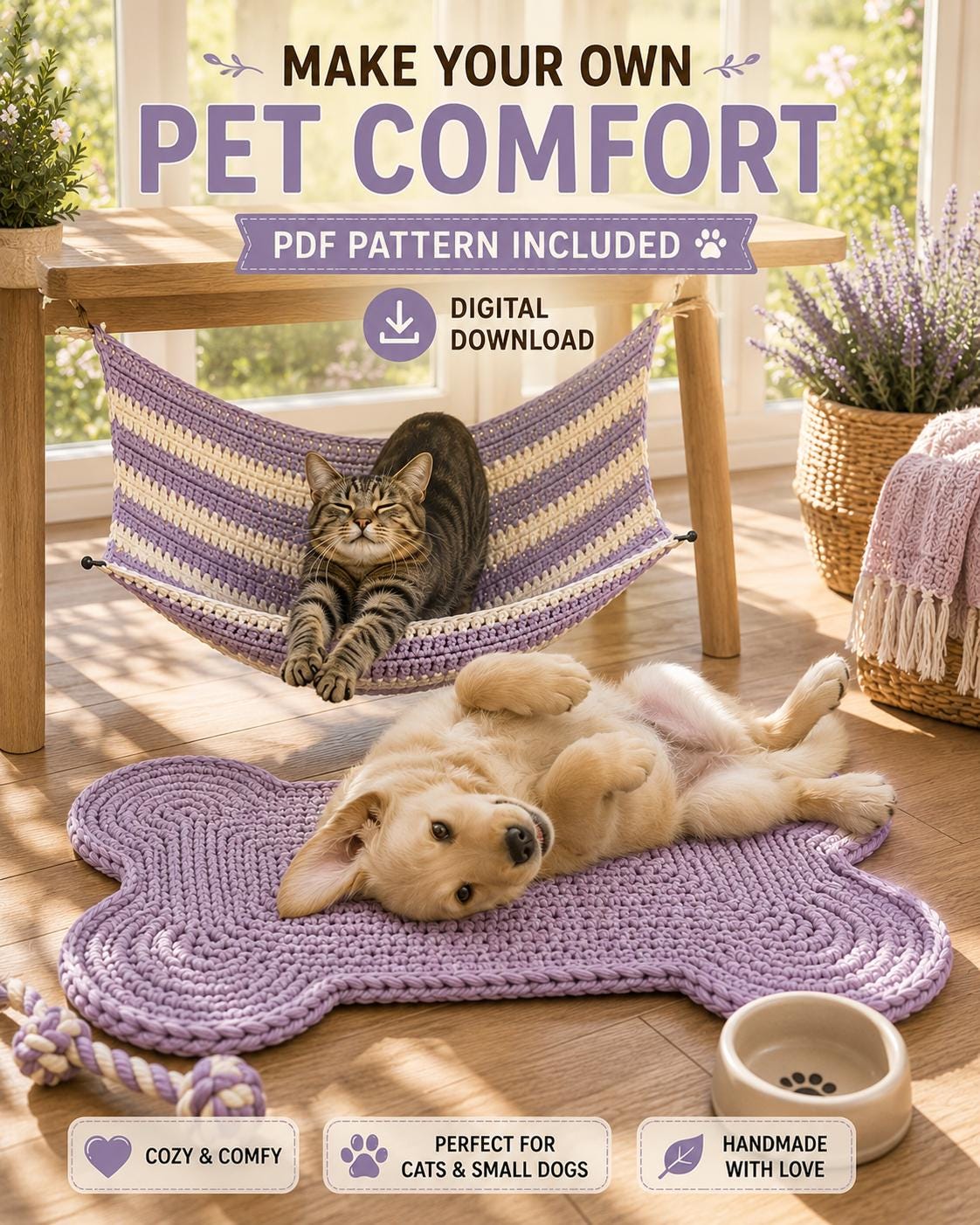 30 Crochet Hammock Patterns for Home, Pets, and Playful Storage 29 Crochet Pet Hammock Pattern, 2-in-1 Pet Hammock & Pet Mat