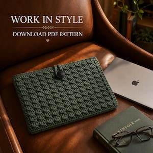 Crochet Laptop Sleeve Pattern PDF,Crochet Laptop Cover pattern, Textured Button Flap Computer Cover, Digital Download