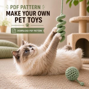 Patrón de ganchillo, Patrón de juguete de ganchillo para mascotas en PDF, Paquete de juguetes de ganchillo para gatos, Juguete de espiral y pelota, Descarga digital de juguete para mascotas 2 en 1