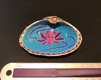 Yoga-inspired Hand painted shell. Lotus flower. Ring dish, trinket dish, crystals, incense, holiday gift, decor