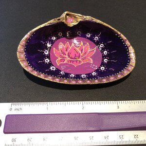 Yoga-inspired Hand painted shell. Lotus flower. Ring dish, , trinket dish, crystals, incense, holiday gift, decor