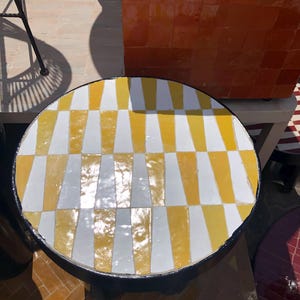 Moroccan Zellige Side Table, Handmade Mosaic Accent Table, Round Tile Coffee Table, Patio End Table, Custom Size & Colors
